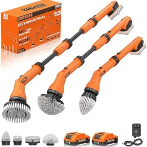Electric Spin Scrubber 1000RPM - Cordless Waterproof Cleaning Brush with 20V Power, Adjustable Handle, 4 Replaceable Hea